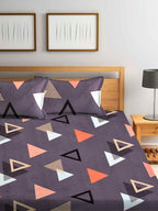 Home Sizzler Purple Geometric 210 TC Cotton 1 Double Queen Bedsheet With 2 Pillow Covers | Grocsy