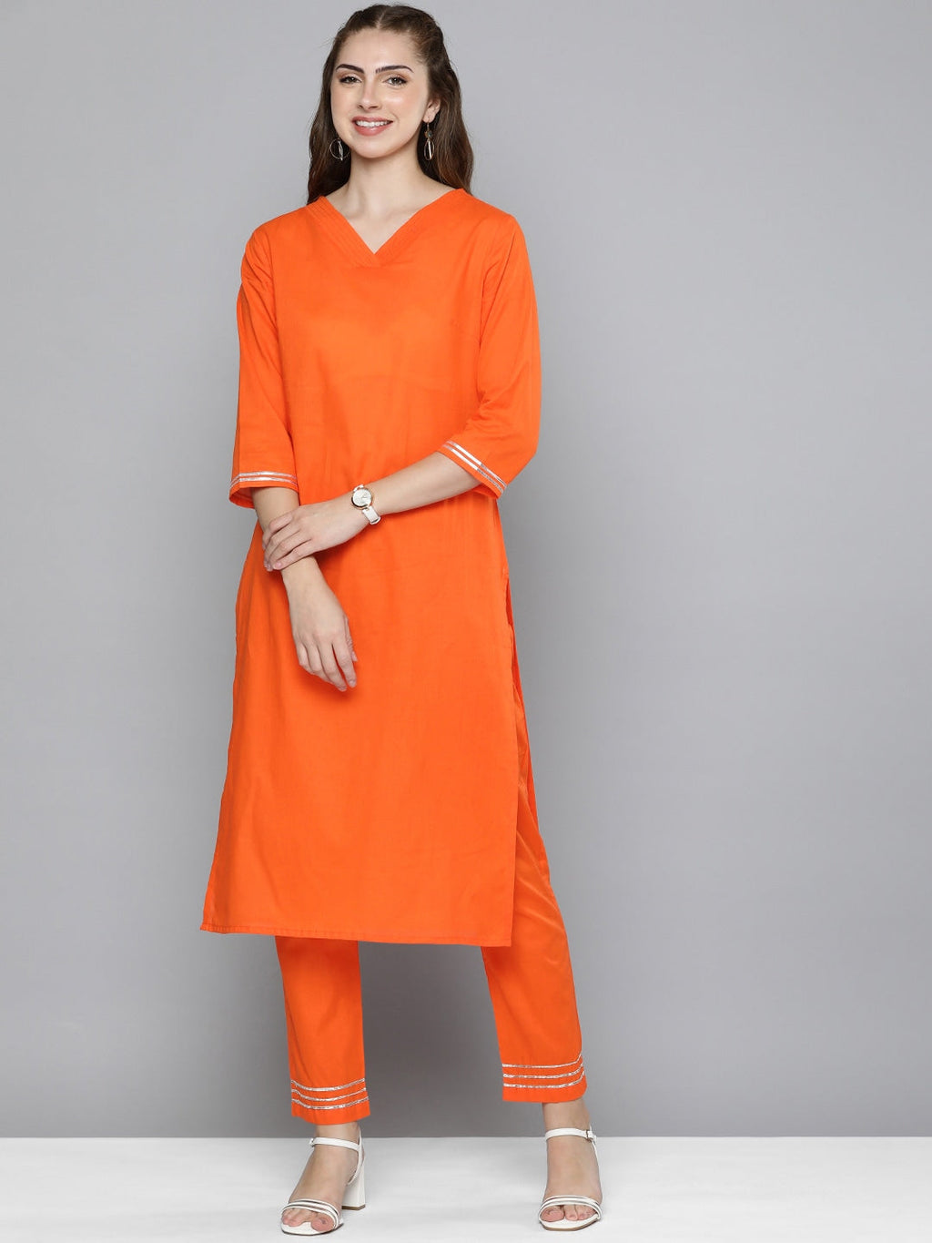 HERE&NOW Women Regular Gotta Patti Pure Cotton Kurta with Trousers | Grocsy