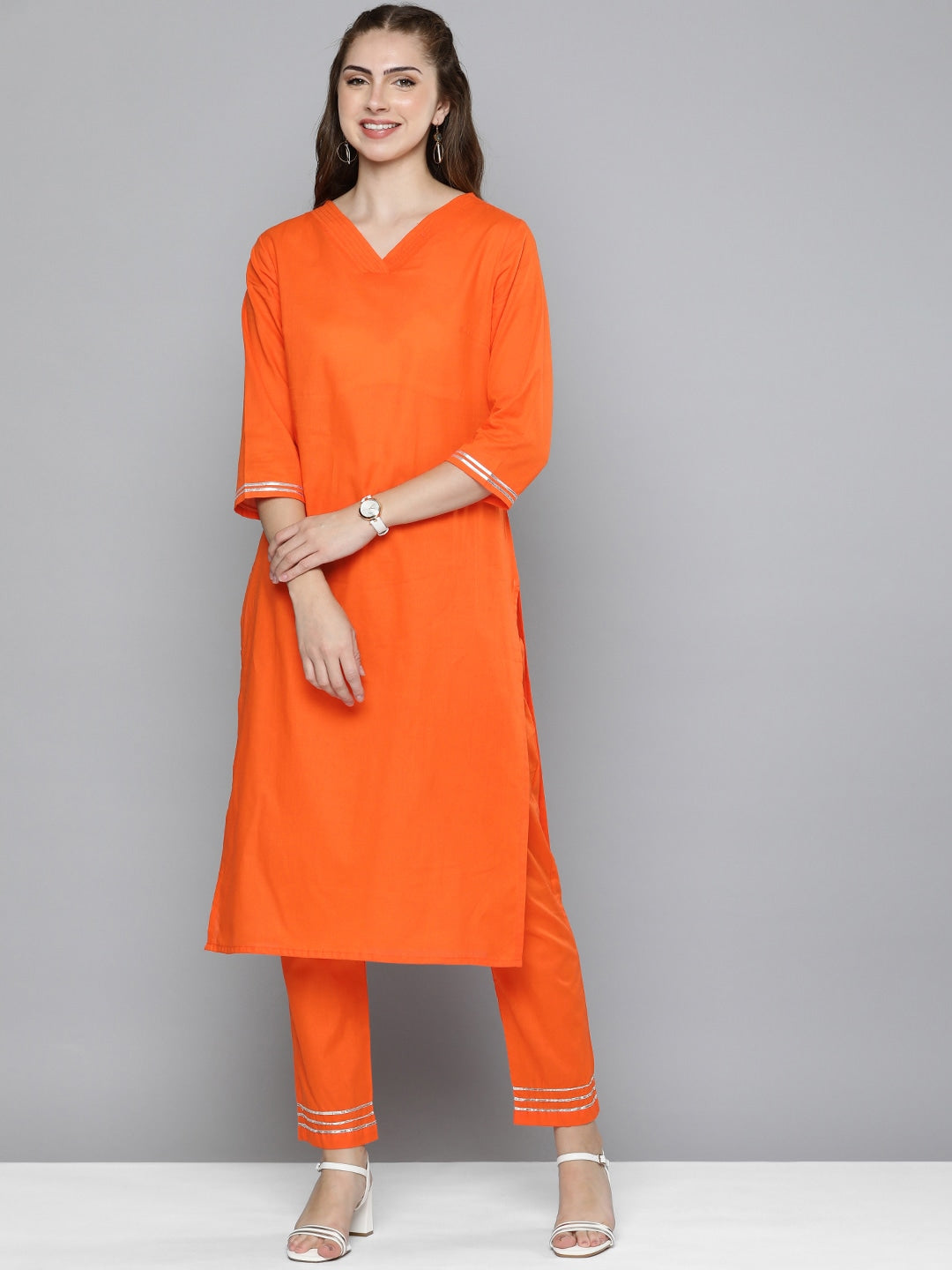 HERE&NOW Women Regular Gotta Patti Pure Cotton Kurta with Trousers | Grocsy