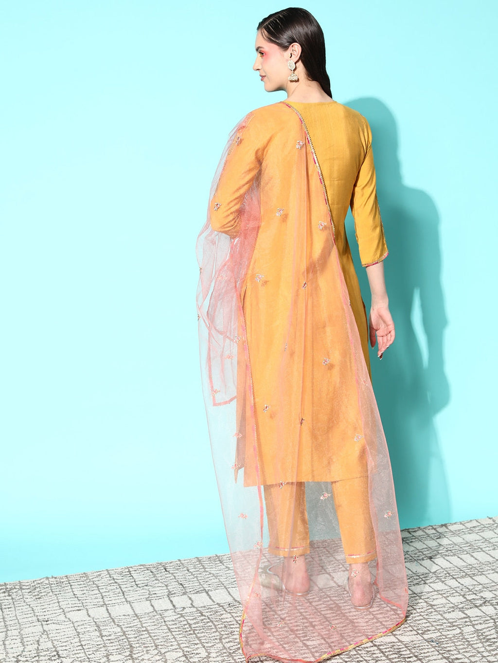 Sangria Floral Embroidered Regular Sequinned Kurta with Trousers & With Dupatta | Grocsy