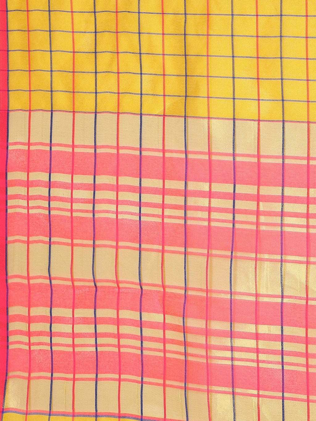 Saree Mall Mustard & Coral Checked Silk Cotton Sarees | Grocsy