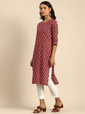 All About You Women Maroon Printed Pure Cotton Kurta with Trousers | Grocsy