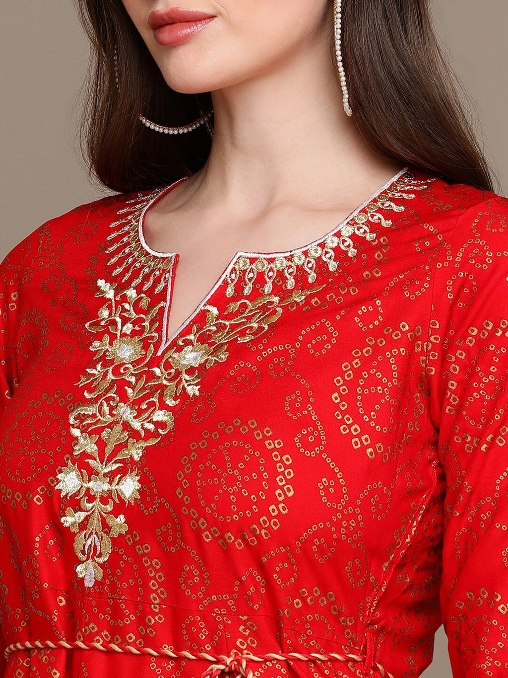 HERE&NOW Bandhani Printed Thread Work Embroidered Anarkali Kurta | Grocsy