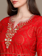 HERE&NOW Bandhani Printed Thread Work Embroidered Anarkali Kurta | Grocsy