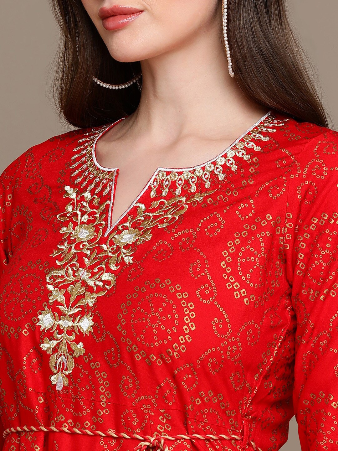 HERE&NOW Bandhani Printed Thread Work Embroidered Anarkali Kurta | Grocsy