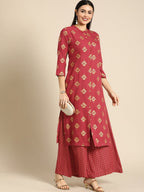 All About You Women Red Ethnic Motifs Printed Kurta with Palazzos | Grocsy