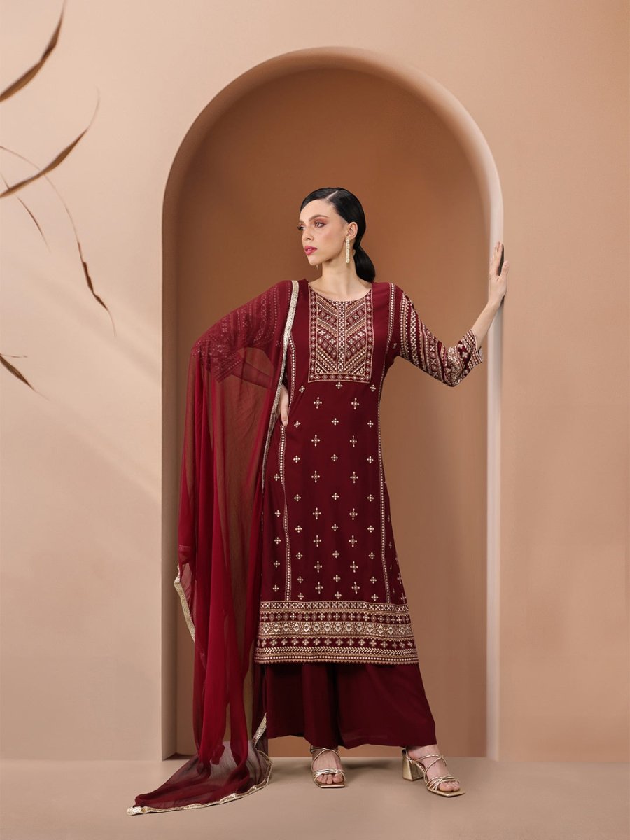 All About You Women Ethnic Motifs Printed Kurta with Palazzos & Dupatta | Grocsy