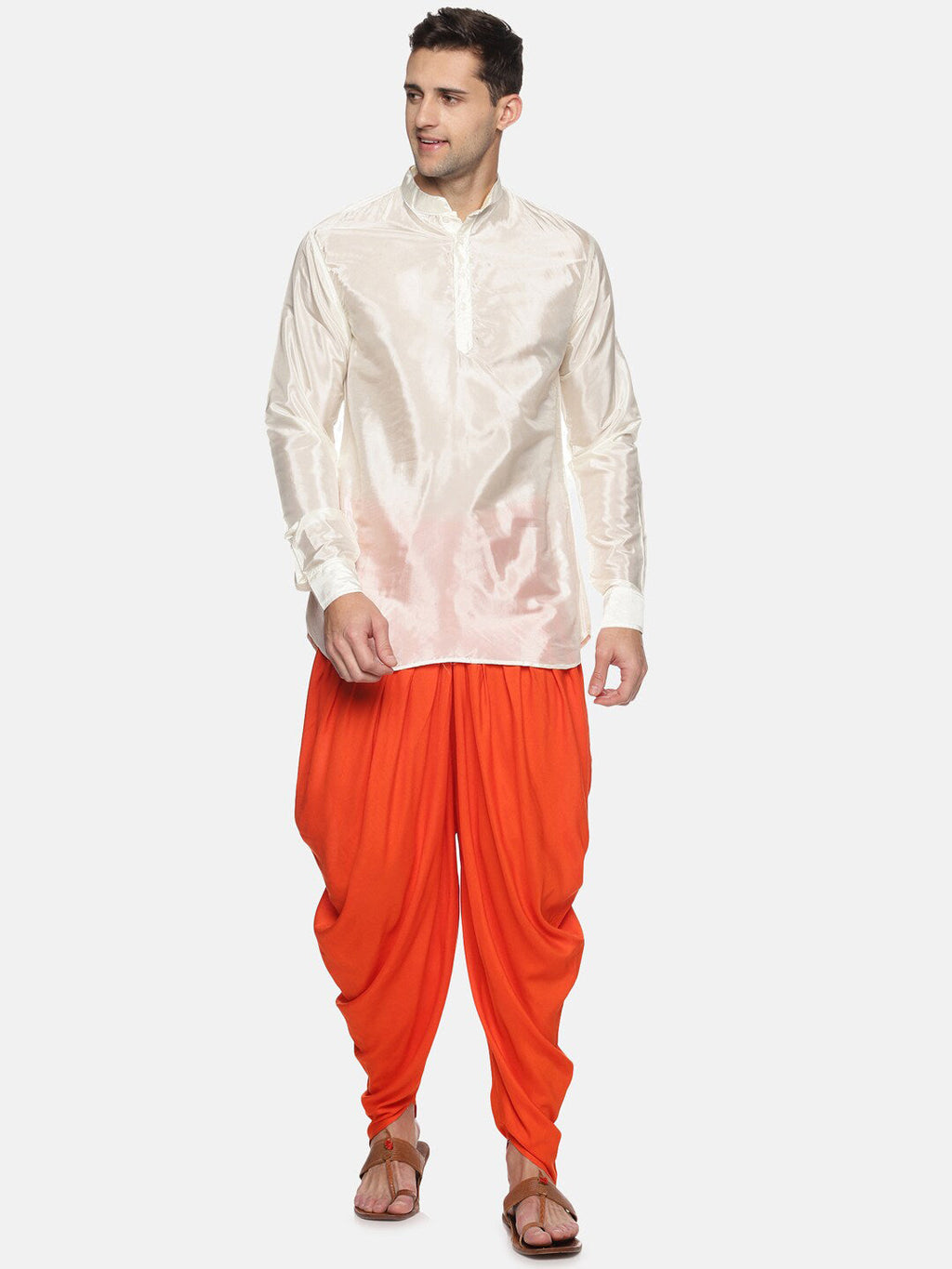 Sethukrishna Men Orange Solid Dhoti Pants | Grocsy