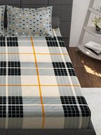 Story@home White & Grey Geometric Cotton 152 TC Queen Bedsheet With 2 Pillow Covers | Grocsy