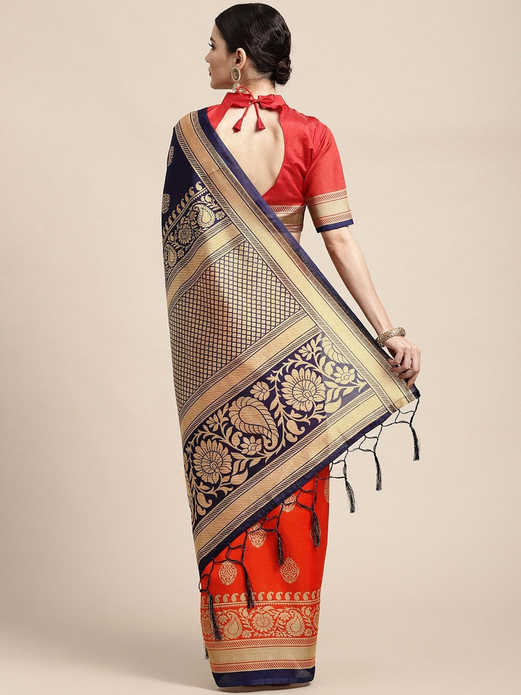 Saree Mall Ethnic Motifs Printed Half & Half Art Silk Sarees | Grocsy