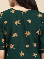 All About You Women Green & Brown Floral Printed Regular Pure Cotton Kurta with Trousers | Grocsy