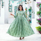 Partywear Designer Digital Printed Moss Green Pure Maslin Gown - Anbazaar | Grocsy