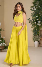 Anaita Yellow Heavy Chinon Stitched 3 Piece Set With Sequence & Mirror Work | Grocsy