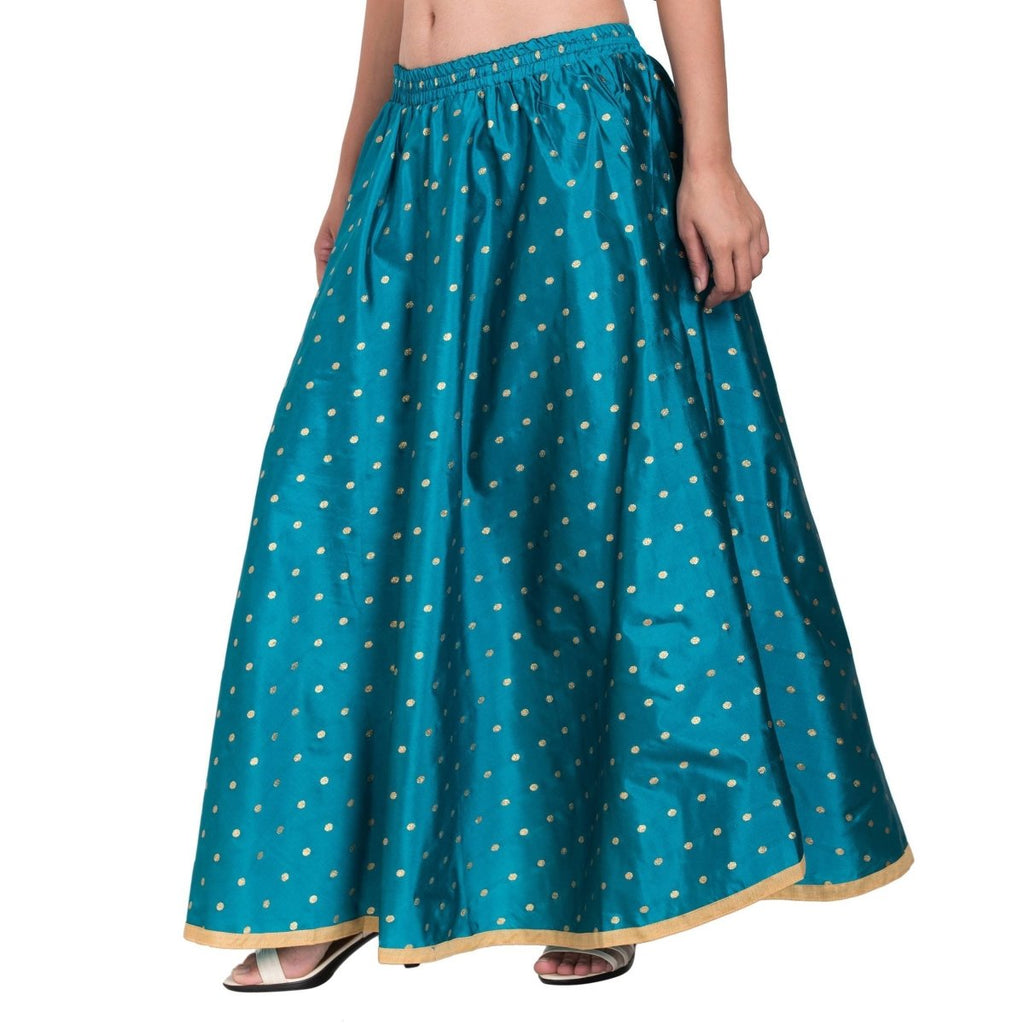 Asmaani Turquoise Color Golden Zari Work Maxi Skirt | Grocsy
