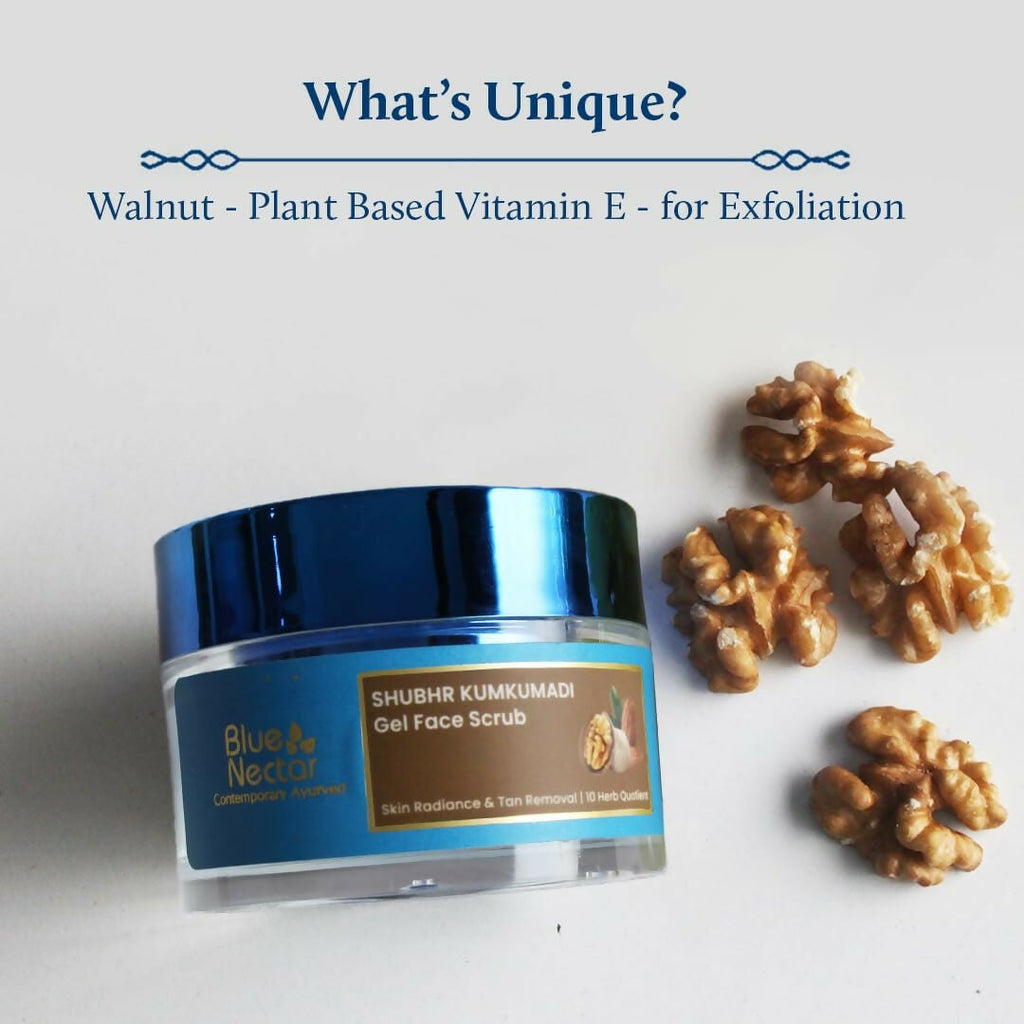 Blue Nectar Gel Face Scrub With Plant Based Vitamin E & Walnut For Gentle Exfoliation & Skin Brightening | Grocsy