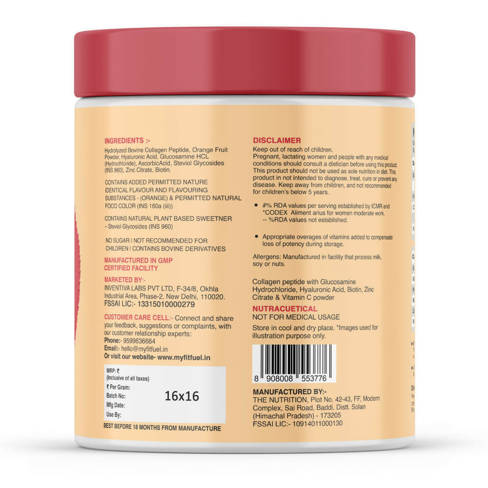 MyFitFuel Hydrolyzed Bovine Collagen + Hyaluronic Acid Biotin Vitamin C Skin Hair Nails - Orange | Grocsy