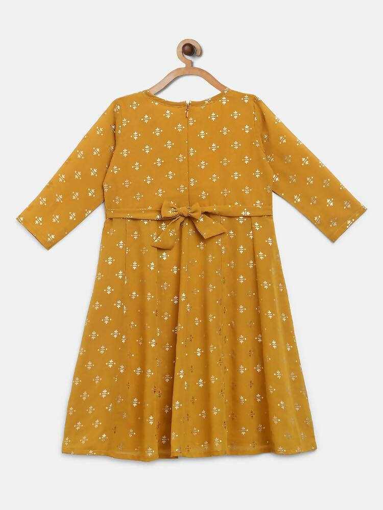 Ahalyaa Mustard Georgette Flared Kids Kurta Palazzo Set For Girls | Grocsy