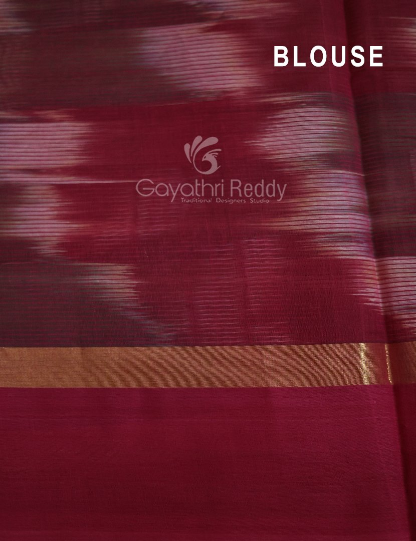 Dual Shades of Bottle Green And Maroon Mangalagiri Ikkat Cotton Saree By Gayathri Reddy Designer Studio | Grocsy