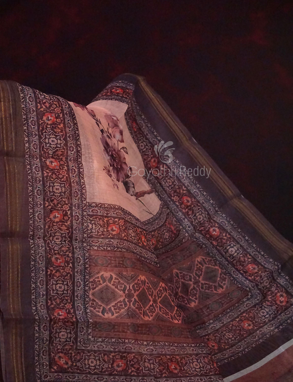 Light Peach Colour Printed Semi Chanderi Saree By Gayathri Reddy Designer Studio | Grocsy