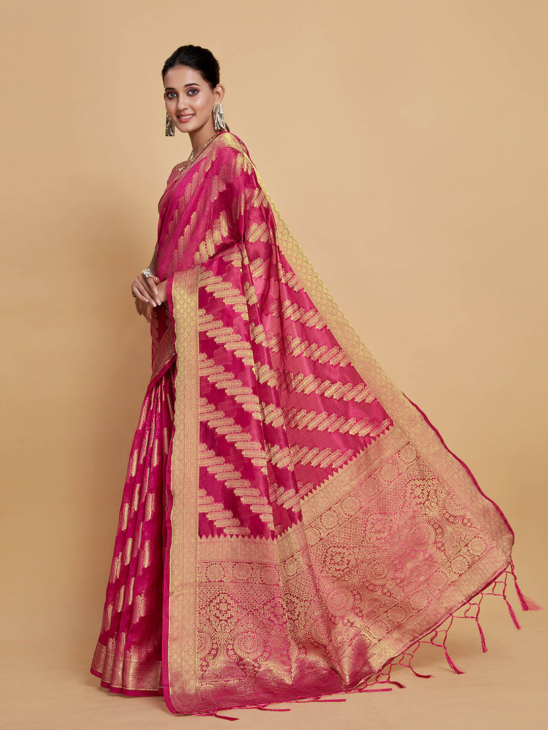 Sangria Ethnic Motifs Woven Design Organza Saree | Grocsy