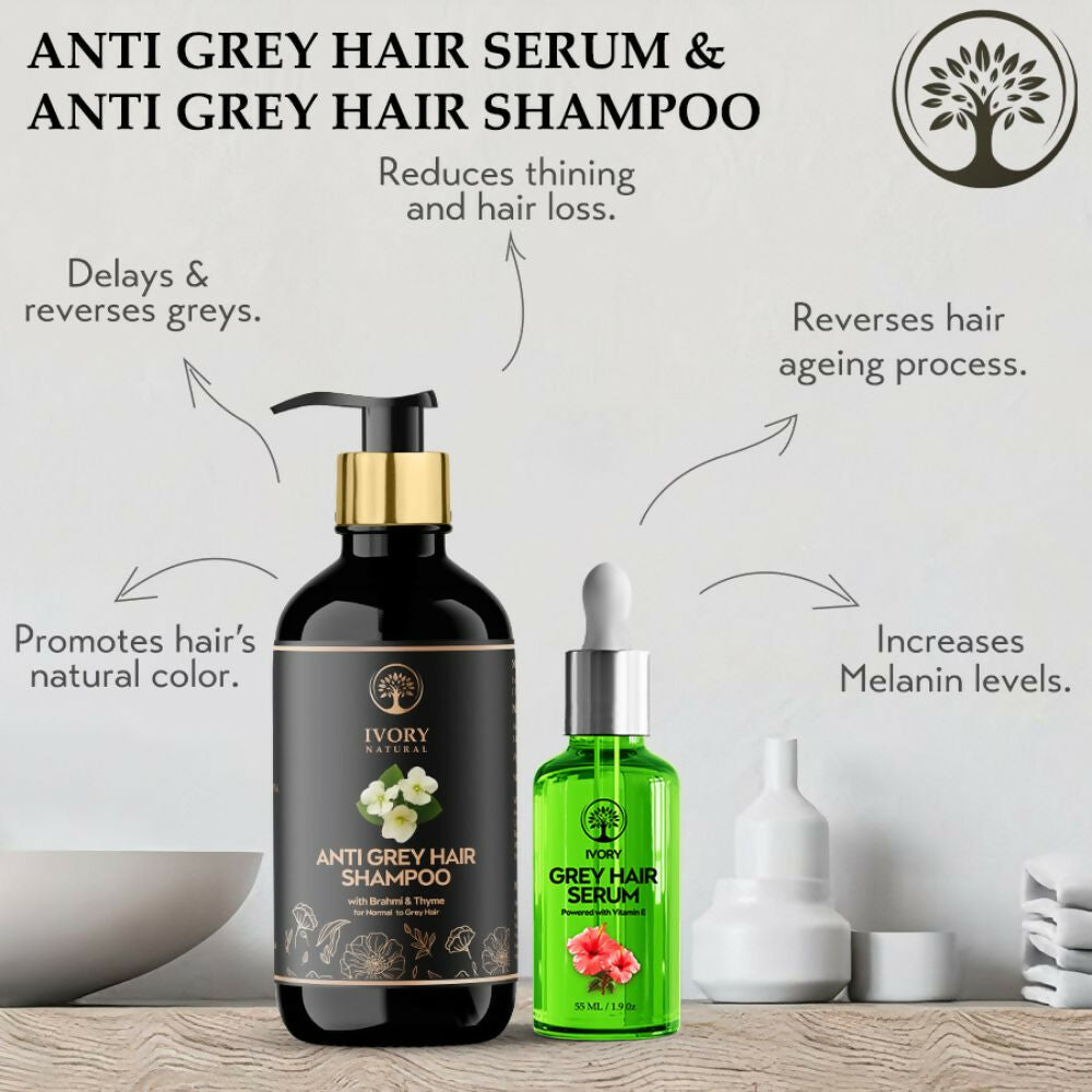 Ivory Natural Grey Serum And Hair Shampoo Combo Restores Natural Hair Wellness And Nourished, Shiny Hair | Grocsy