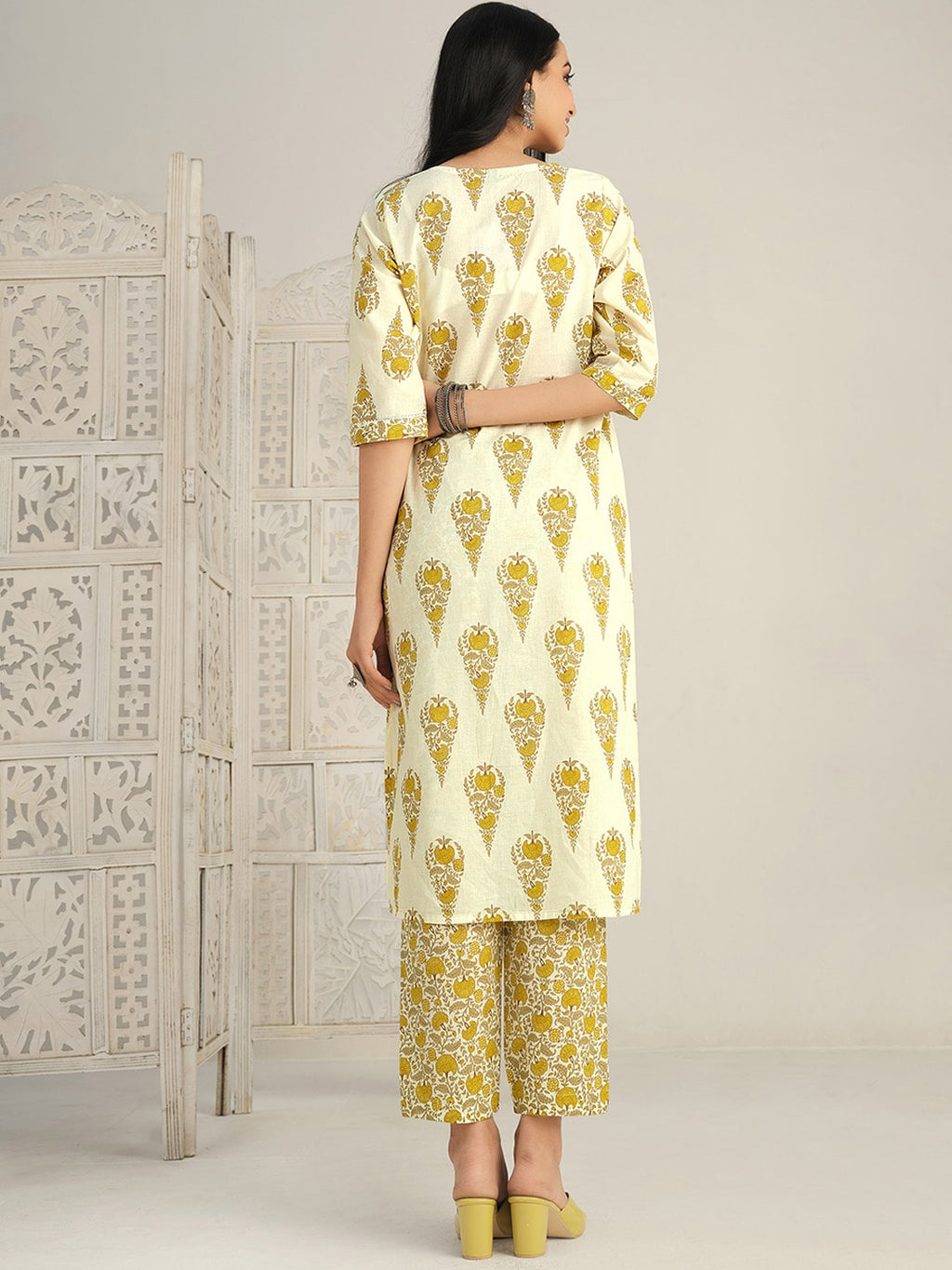 Sangria Ethnic Motifs Printed Gotta Patti Kurta With Trouser & Dupatta | Grocsy