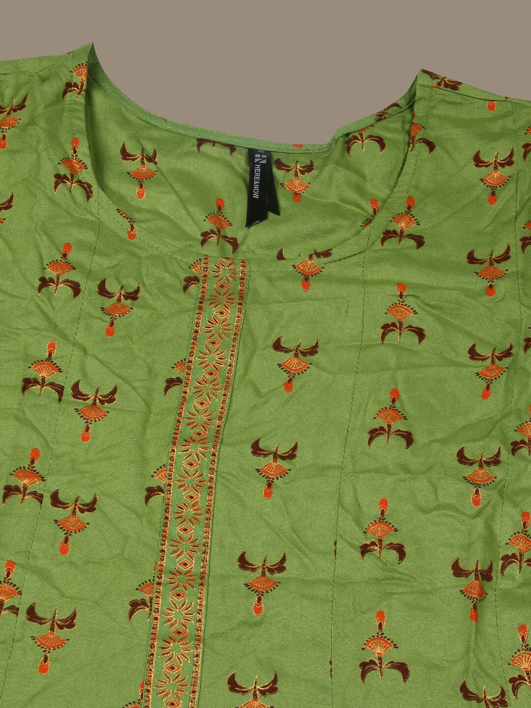 HERE&NOW Green & Maroon Ethnic Motifs Printed A-Line Kurta | Grocsy