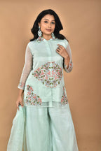 Morchari Women And Hand Embroidery Palazzo Set-Sea Green | Grocsy