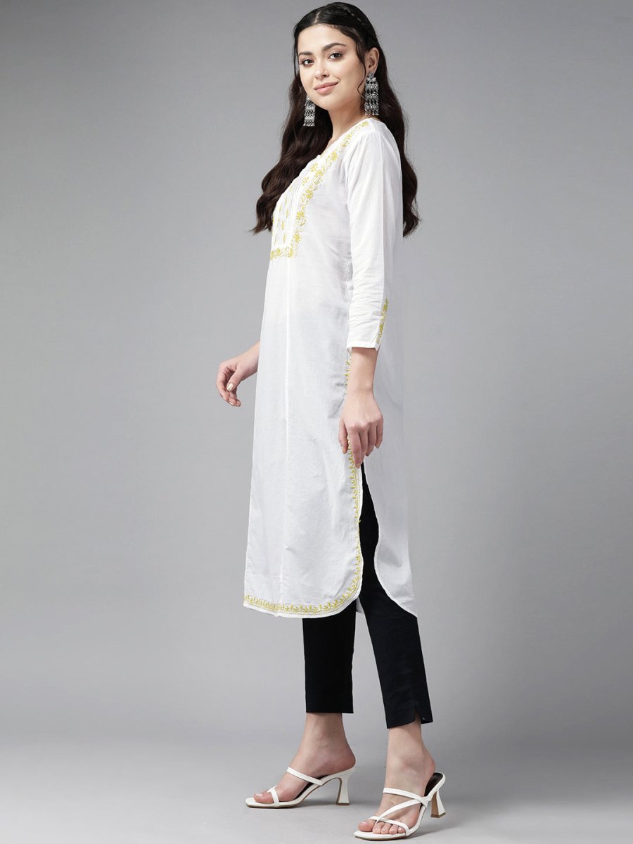 ADA Floral Embroidered Chikankari Kurta | Grocsy