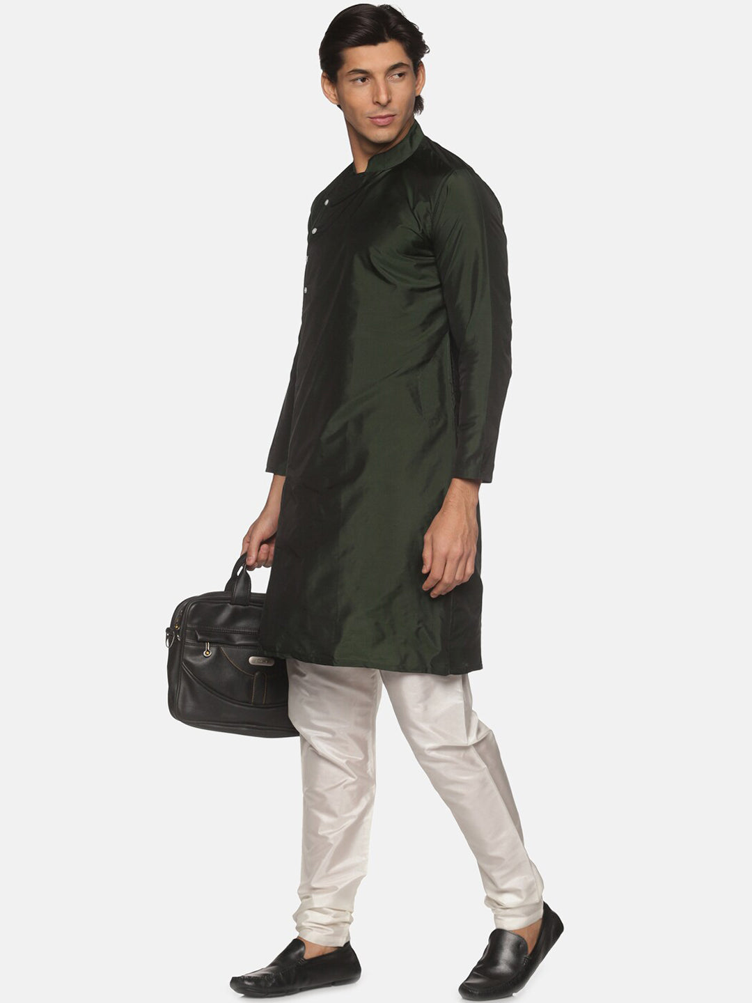 Sethukrishna Men Green Pleated Kurta with Churidar | Grocsy