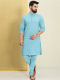 House of Pataudi Men Pure Cotton Schiffli Thread Work Jashn Kurta with Pyjamas | Grocsy