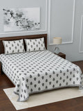 LIVING ROOTS White & Grey Ethnic Motifs 210 TC King Bedsheet with 2 Pillow Covers | Grocsy