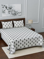 LIVING ROOTS White & Grey Ethnic Motifs 210 TC King Bedsheet with 2 Pillow Covers | Grocsy