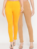 TAG 7 Set Of 2 Yellow & Beige Solid Leggings | Grocsy