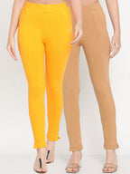 TAG 7 Set Of 2 Yellow & Beige Solid Leggings | Grocsy