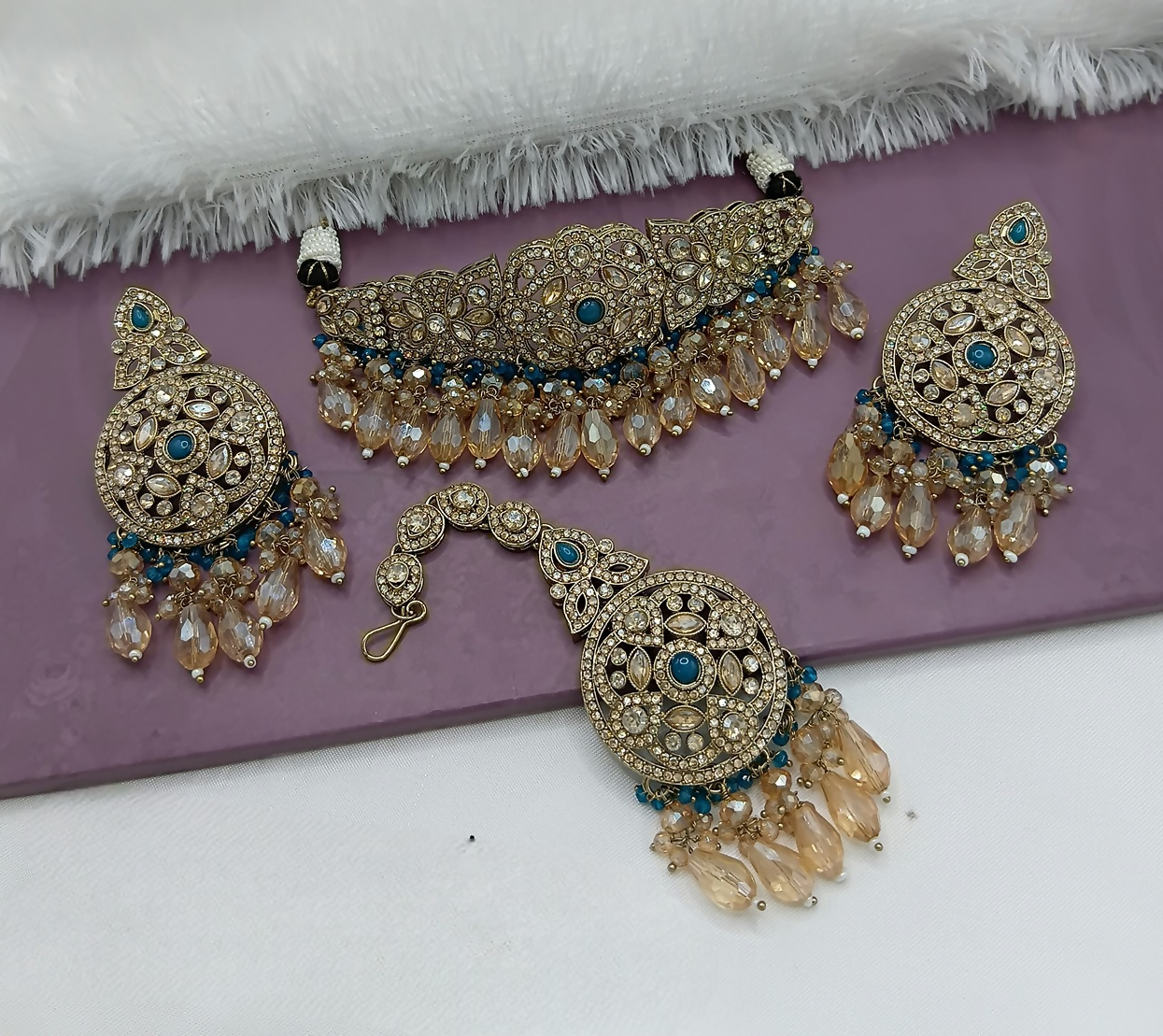 Joban Fashion Tealblue Alloy Choker Set | Grocsy