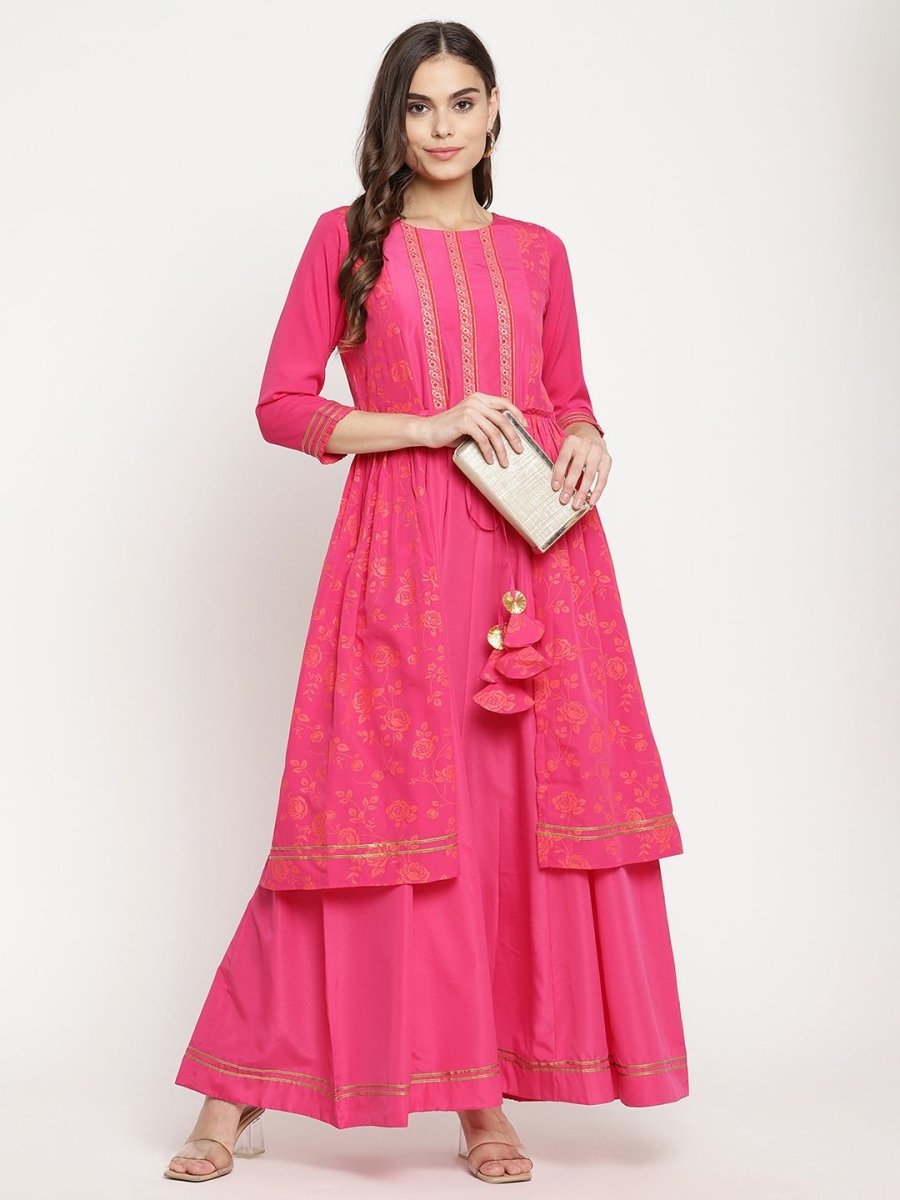 Ahalyaa Dark Pink Crepe Khari Print Dress For Women | Grocsy