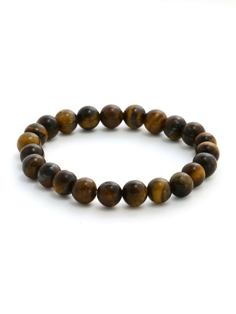Tiger Eye Brown and Black Round crystal Beads Elastic Bracelet - Ruby Raang | Grocsy
