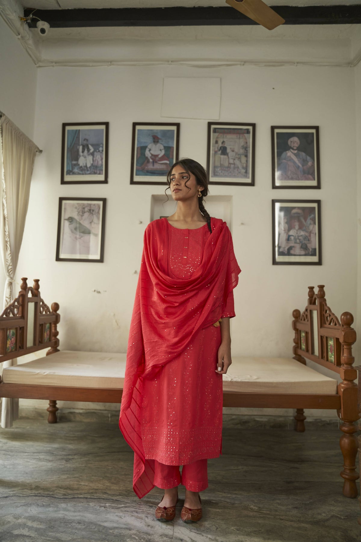 Red Rayon Sequence Embroidery work Straight kurta with Pant & Dupatta - Akashara | Grocsy