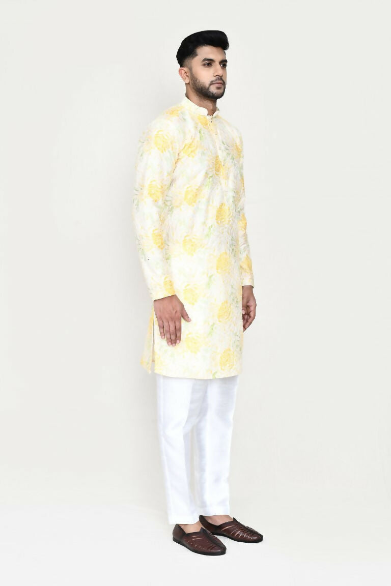 Joban Fashion Yellow Colored Rayon Based With Digital Print Fabric Kurta With Straight Fit Pant | Grocsy