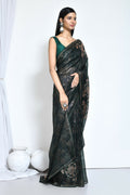Green Satin Silk Foil Print Festive Saree - Nimaya Denzy | Grocsy
