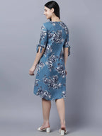 Myshka Women Teal Blue Grey Printed A-line Dress | Grocsy