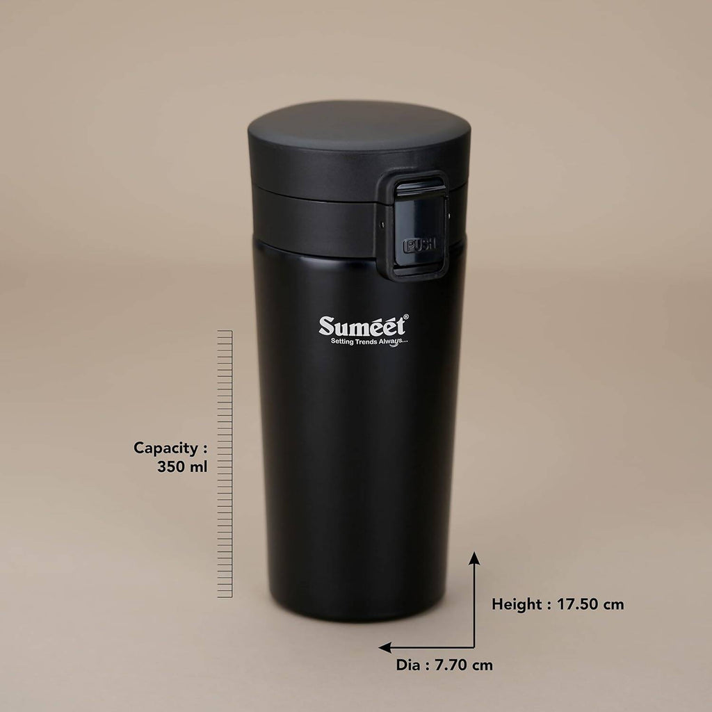 Sumeet Stainless Steel Vacuum Hot & Cold Tumbler - 350 ml (Black) | Grocsy