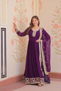 Joban Fashion Purple Georgette Sequence Embroidery Work Kurta Set | Grocsy