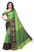Vamika Banarasi Jacquard Weaving Green Saree (DHONI GREEN) | Grocsy