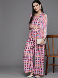 Ahalyaa Women Printed Crop Top with Palazzos & Jacket - Multi Color | Grocsy