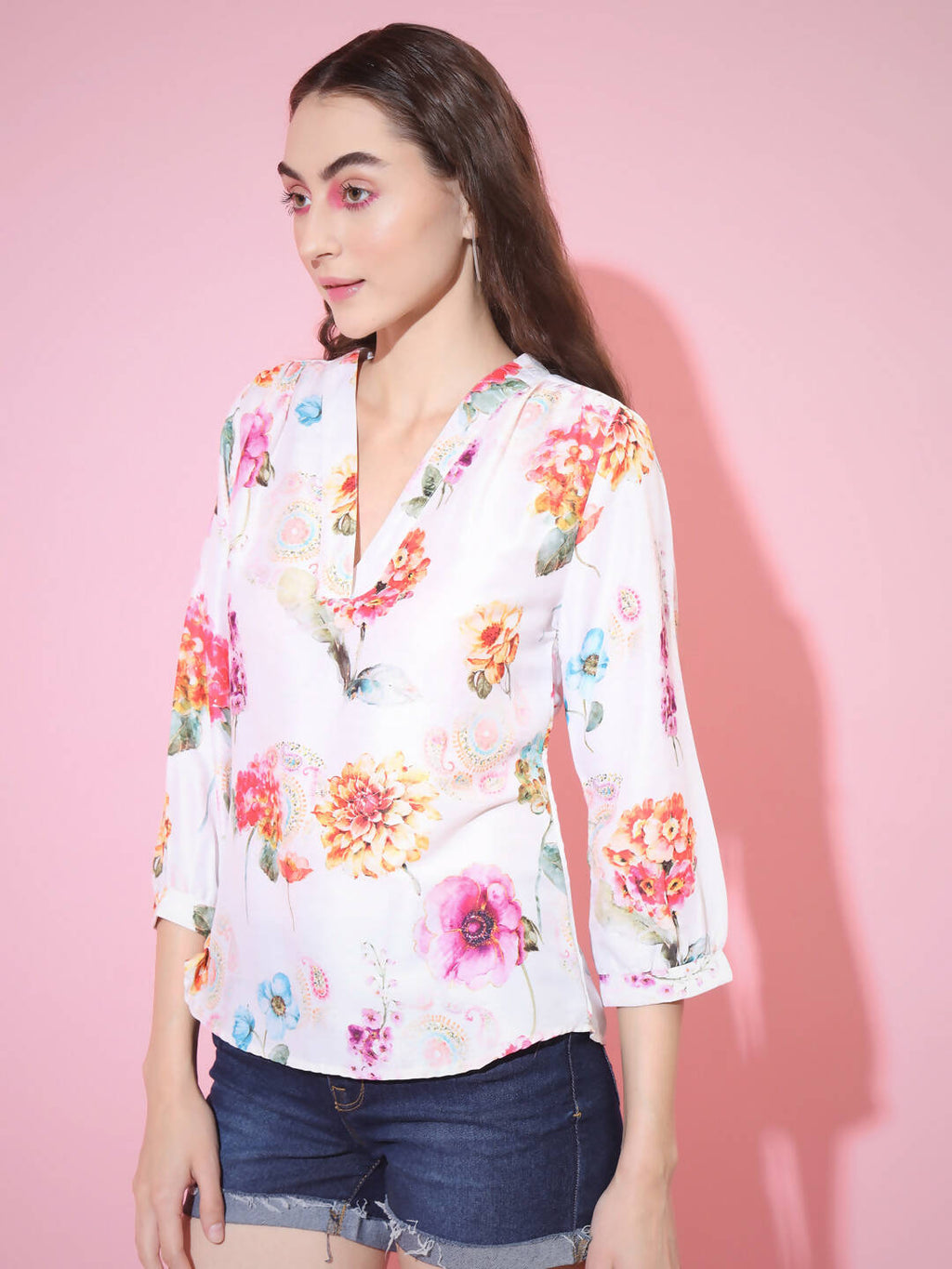 Myshka Women's Multi Printed V-Neck Top | Grocsy