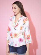 Myshka Women's Multi Printed V-Neck Top | Grocsy
