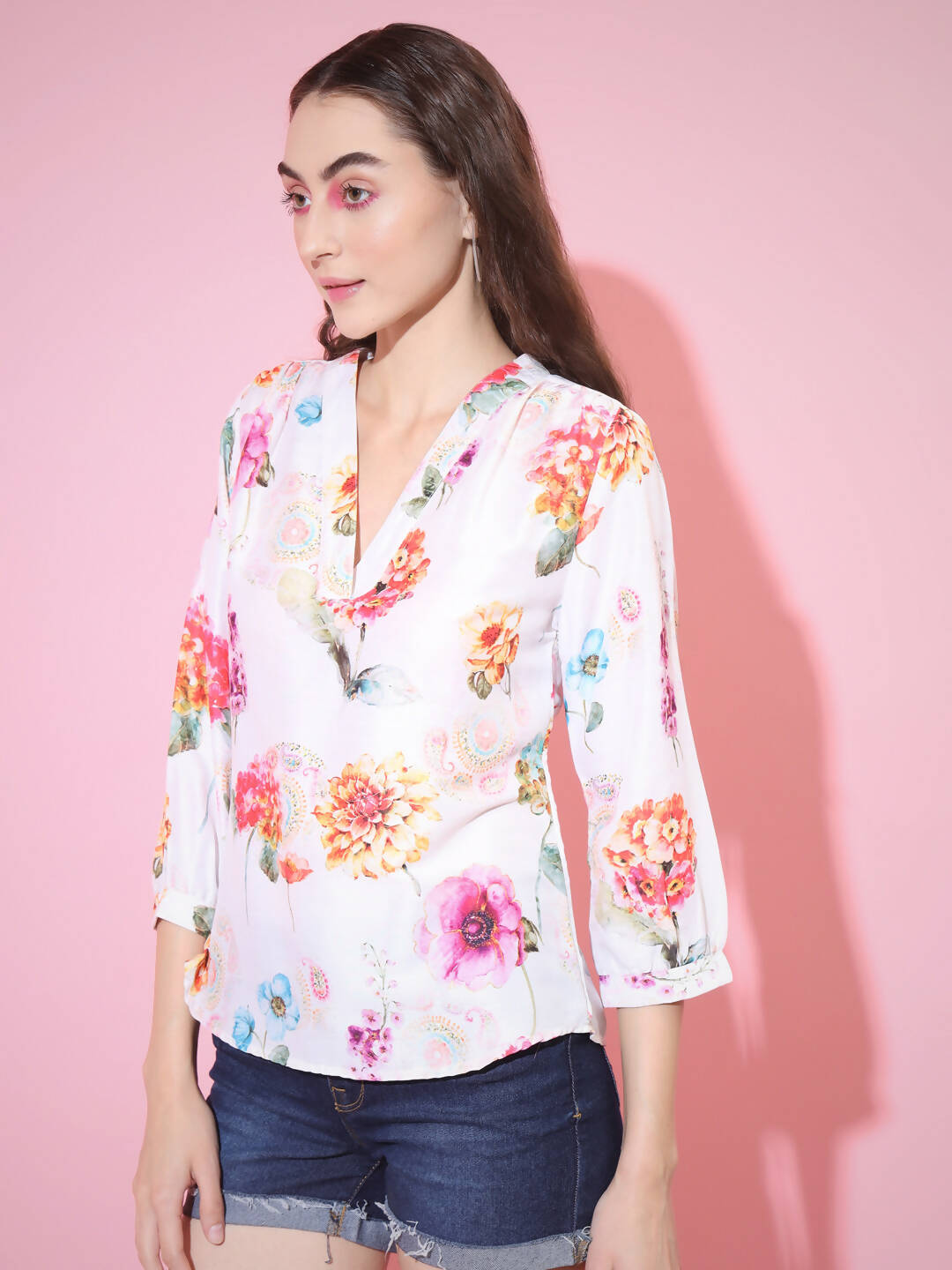 Myshka Women's Multi Printed V-Neck Top | Grocsy