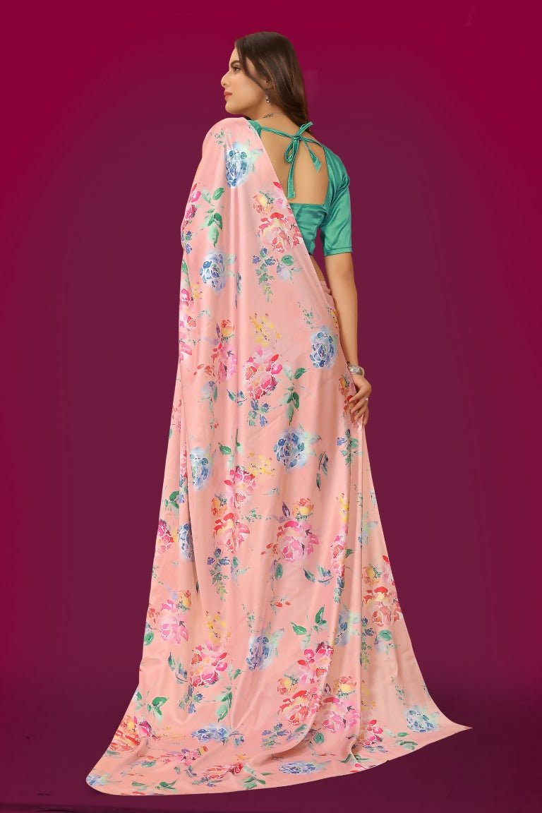 Aayaa Designer Printed Satin Saree - Multi Color | Grocsy